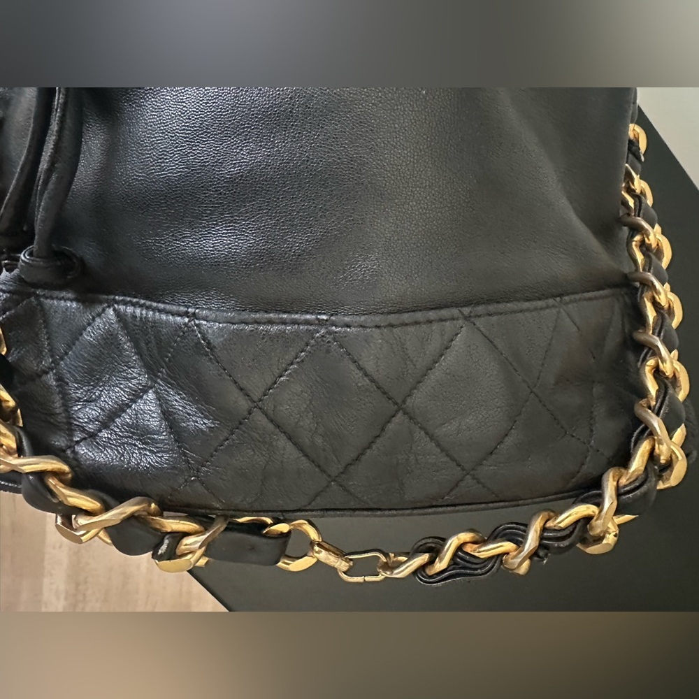 CHANEL Black Leather Bucket Bag with Gold Chain - Picture 6 of 15